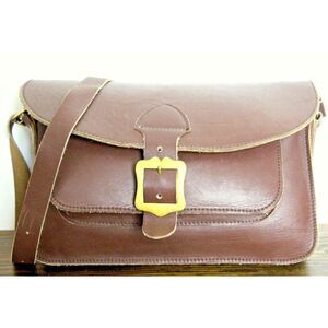 VINTAGE SMOOTH BROWN GENUINE LEATHER X-BODY MESSENGER SHOULDER BAG HANDBAG PURSE